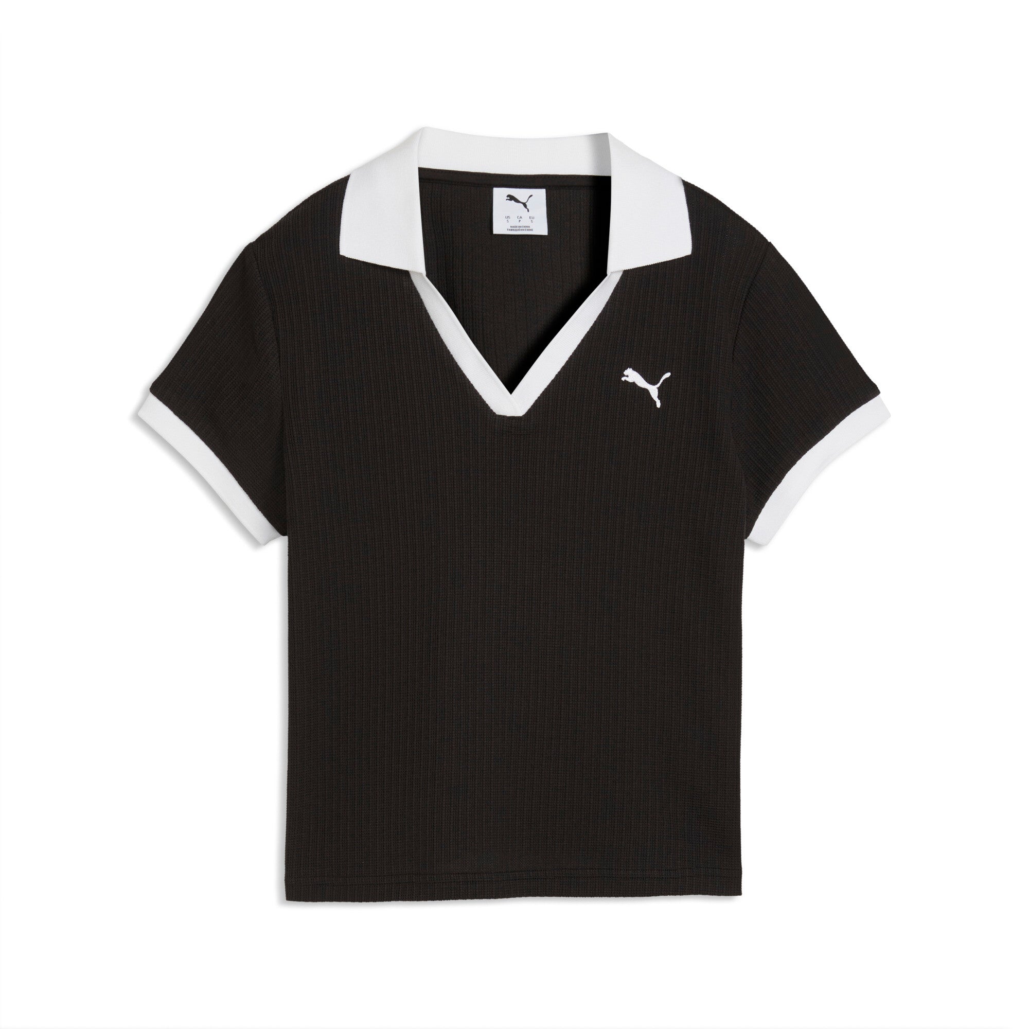 PUMA wardrobe essentials polo women in black — front view