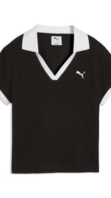 PUMA wardrobe essentials polo women in black — front view