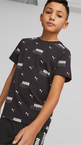Puma essentials+ logo power printed tee youth in black - Model Shot 01