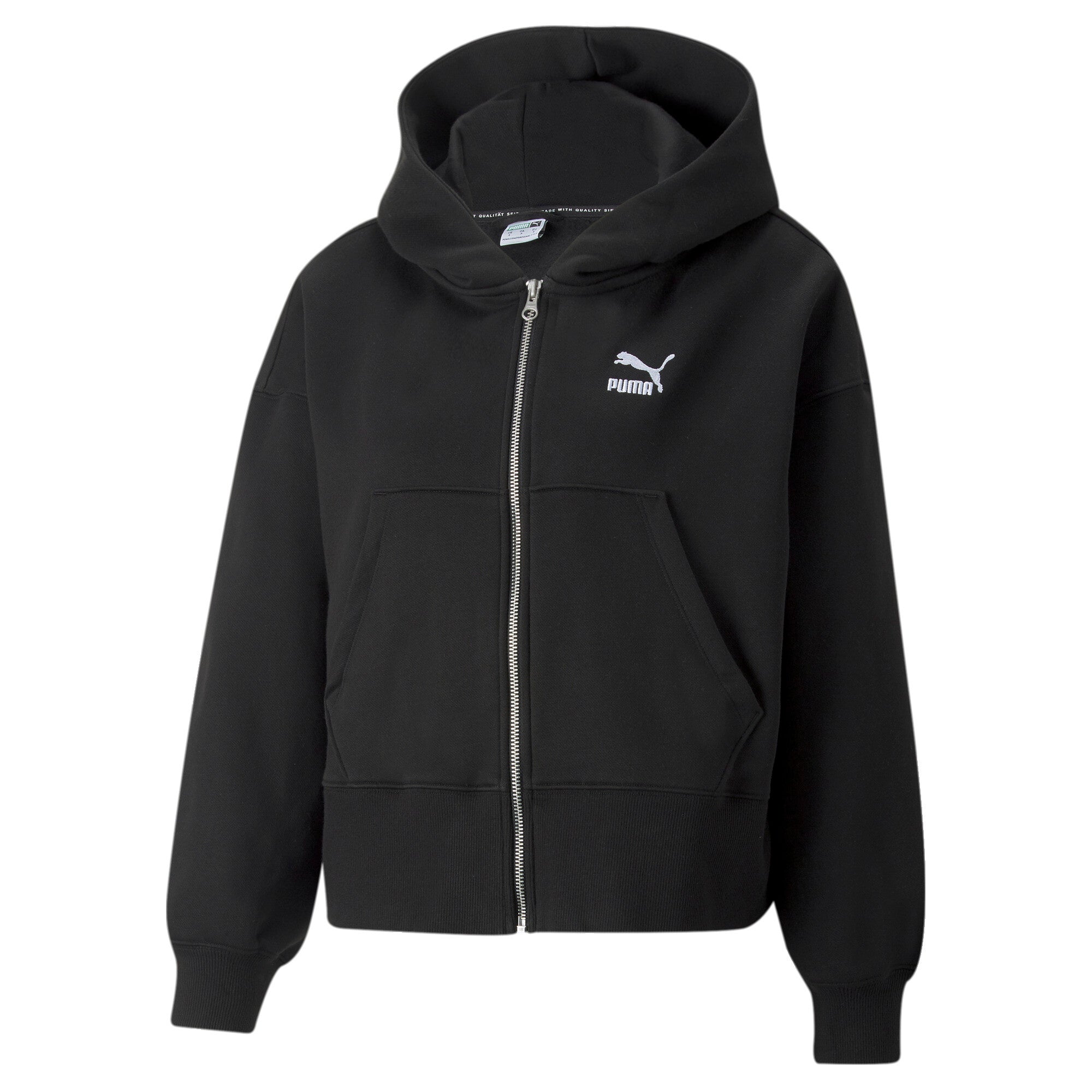 Puma classics full-zip hoodie women in black - Front View