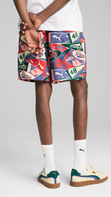 Puma sports legacy graphic relaxed shorts 6'' in blue crystal and aop - Model Shot 02