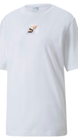 Puma brand love relaxed tee in white - Front View