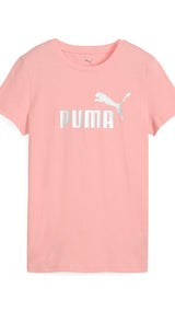 Puma ESS metallic no. 1 logo tee in pink fruit and metallic silver - Front View