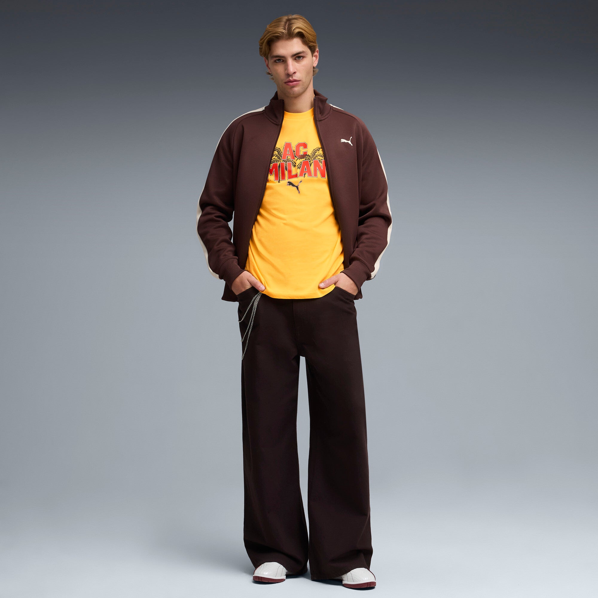 PUMA AC milan ftblculture tee men in yellow and red — model shot 3