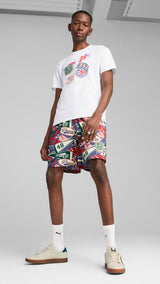 Puma sports legacy graphic relaxed shorts 6'' in blue crystal and aop - Model Shot 03