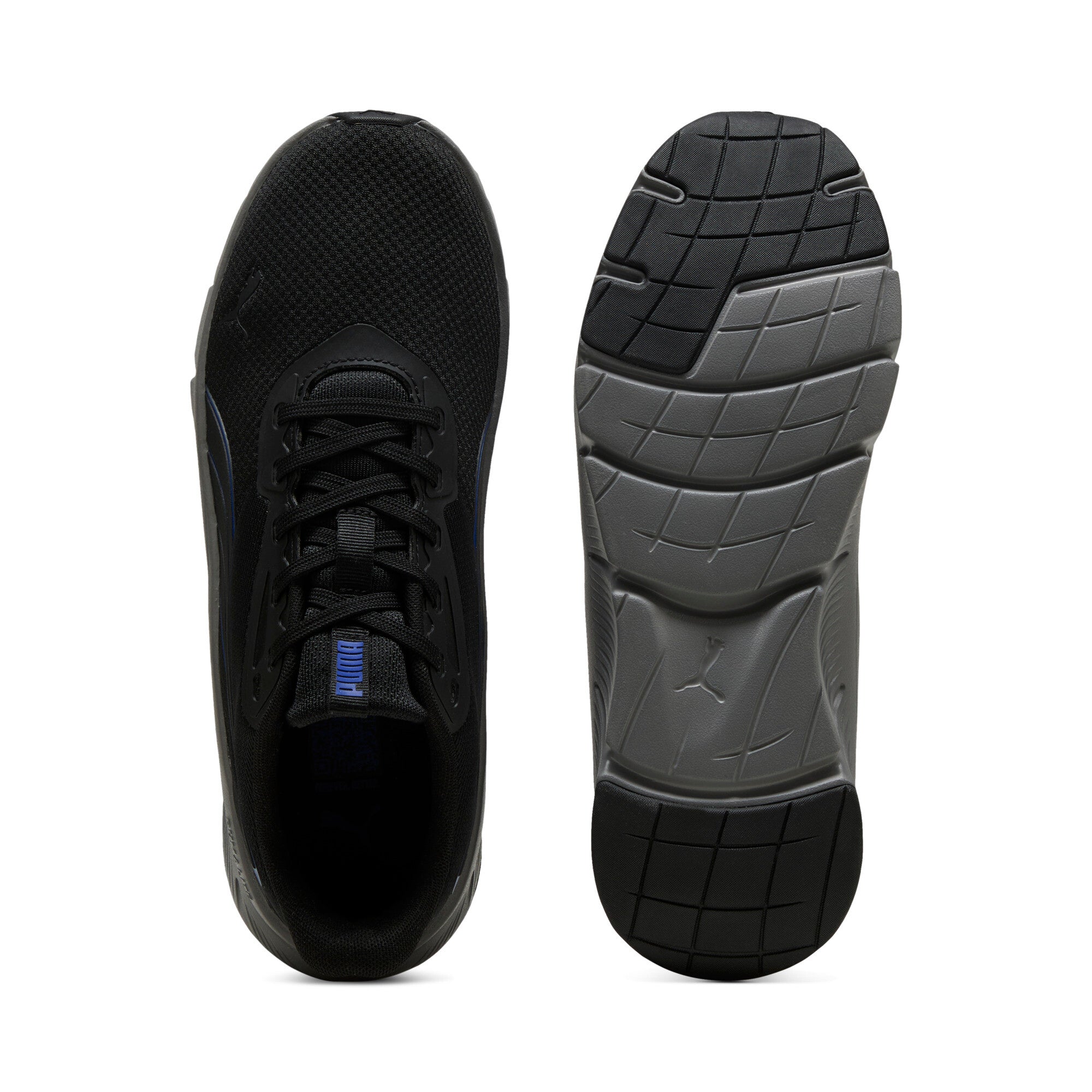 Puma Flexfocus lite modern woven running shoes in black and vivid blue - Side View 02