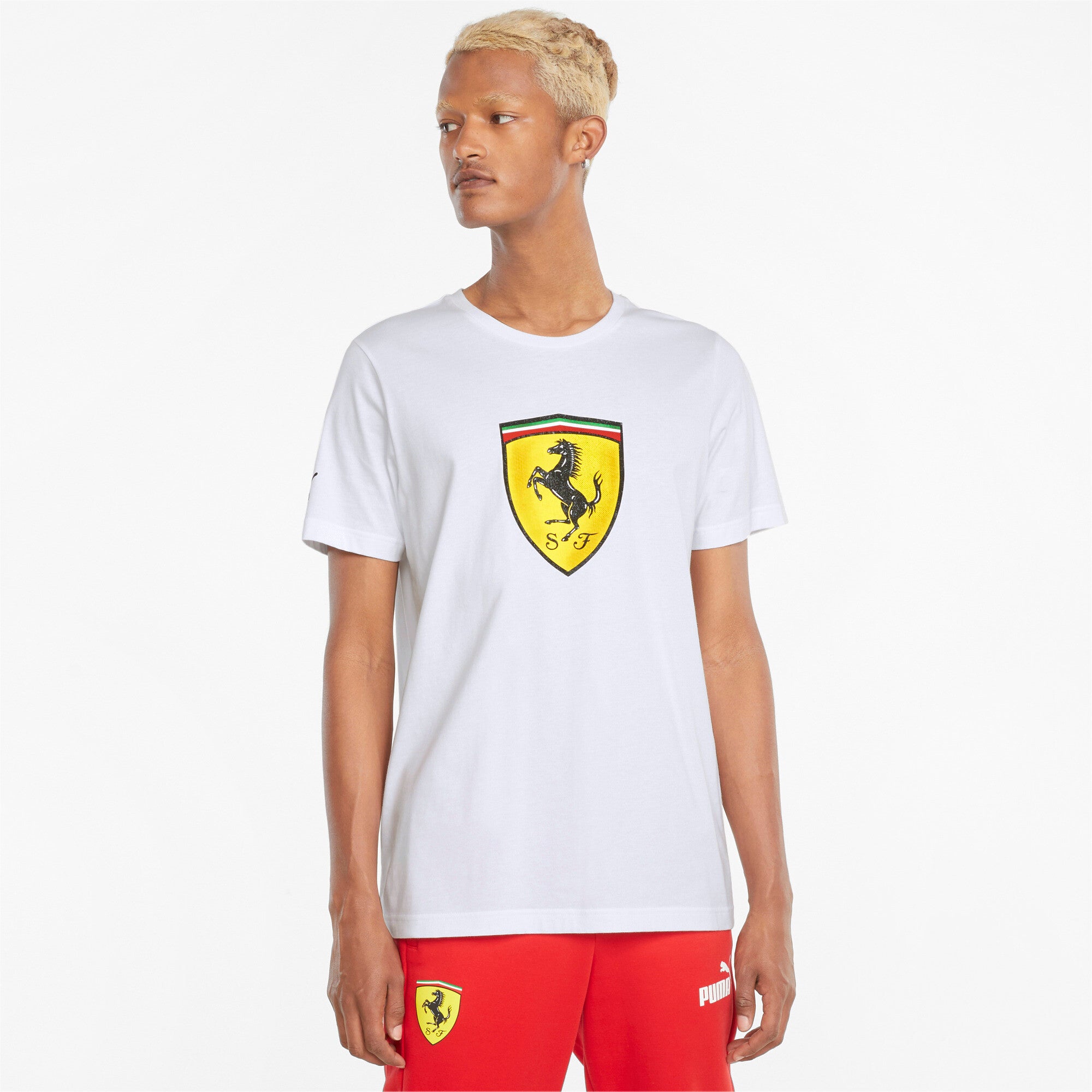 Puma scuderia ferrari race bold colour shield men's tee in white - Model Shot 01