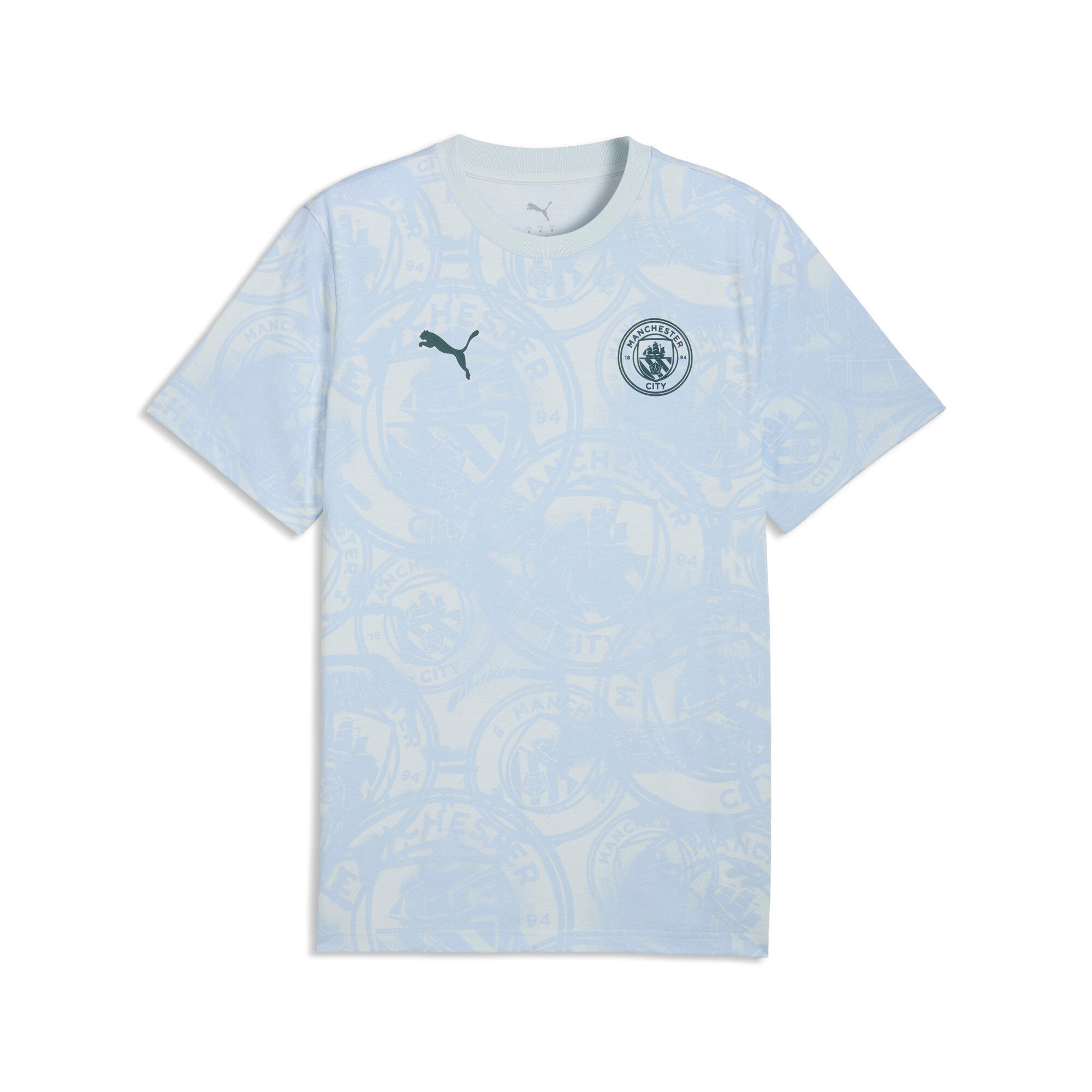 PUMA manchester city ftblculture printed tee men in sea glass — front view