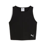 Puma wardrobe essentials ribbed crop top in black - Front View