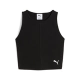 Puma wardrobe essentials ribbed crop top in black - Front View