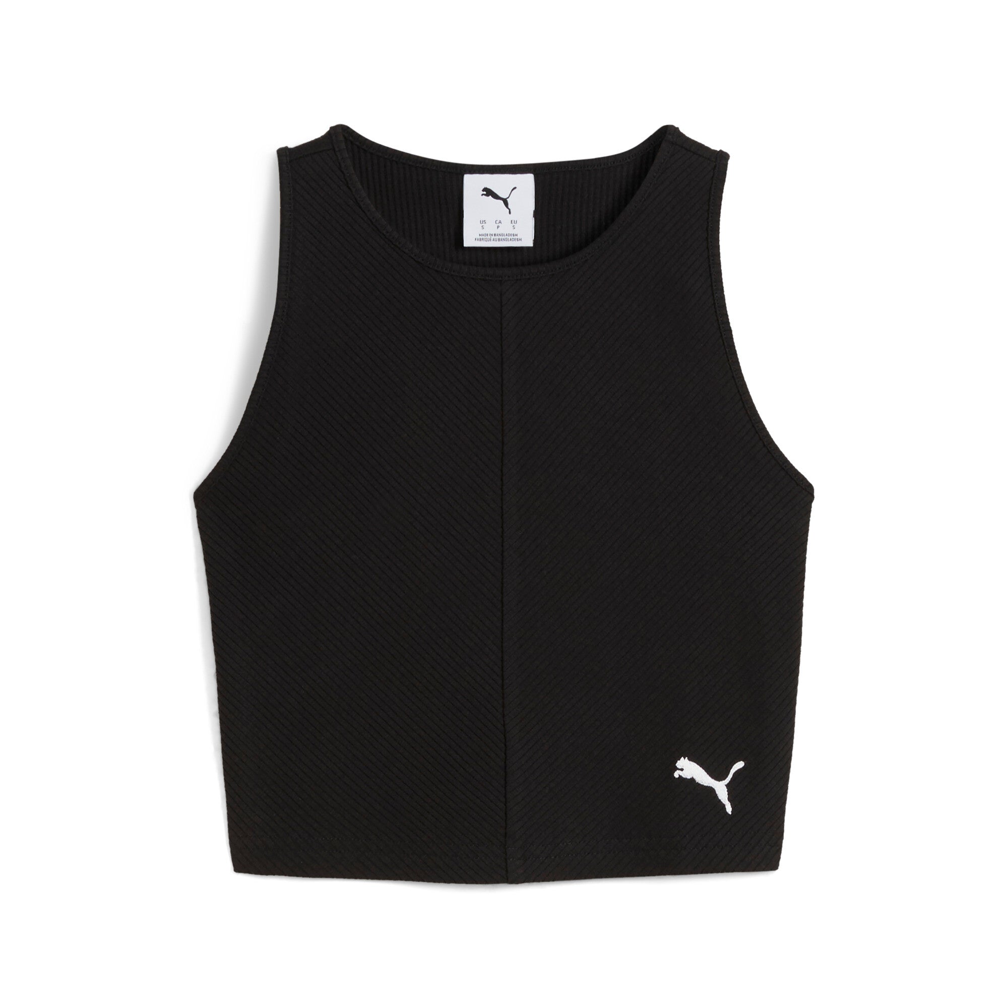 Puma wardrobe essentials ribbed crop top in black - Front View