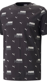 Puma essentials+ logo power printed tee men in black - Front View