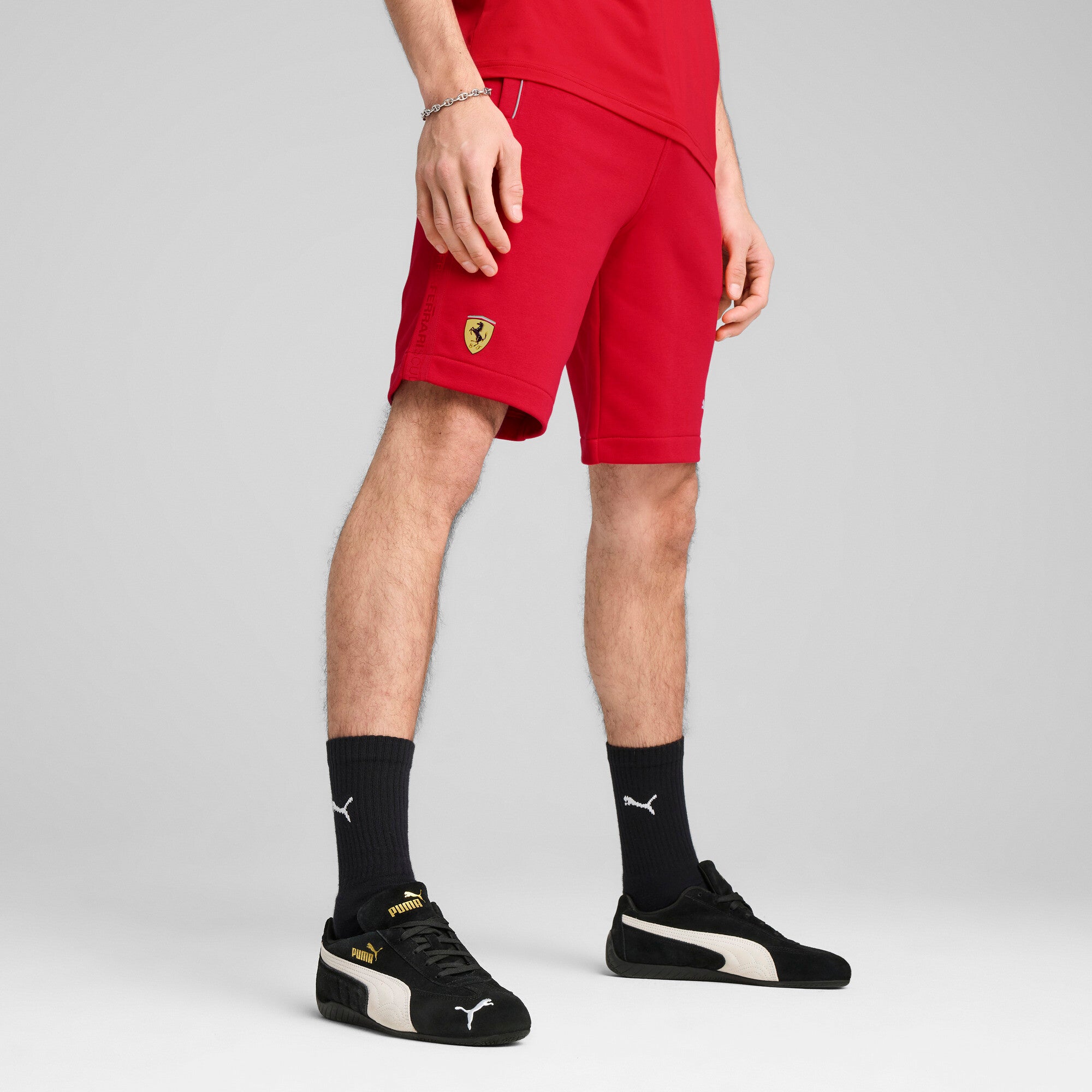 Puma scuderia Ferrari HP race sweat shorts in rosso corsa - Model Shot 01