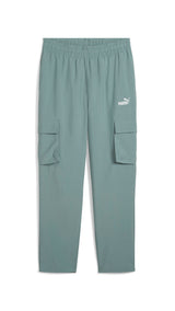 Puma essentials small no. 1 logo woven cargo pants in green moon - Front View