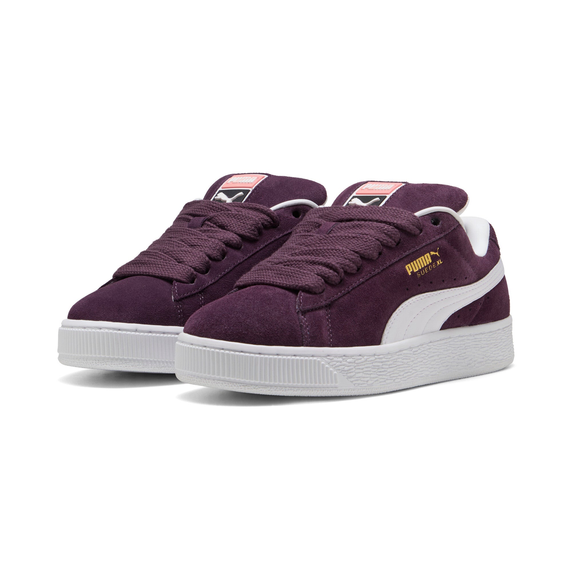 Puma suede XL sneakers in midnight plum and white - Front View