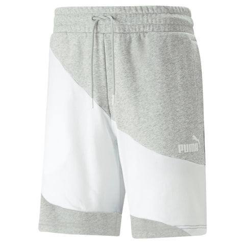 PUMA power cat shorts in gray and white