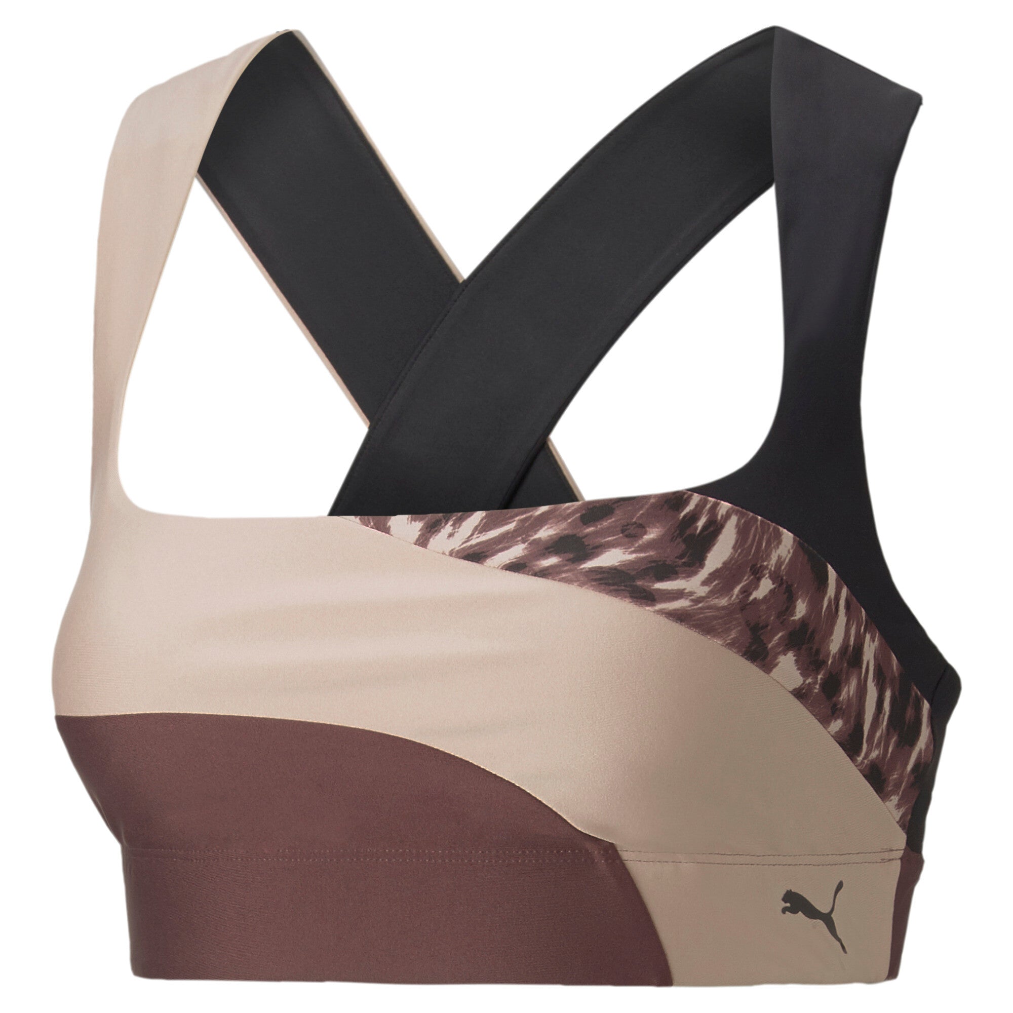 Puma mid impact safari glam training bra women in black - Front View