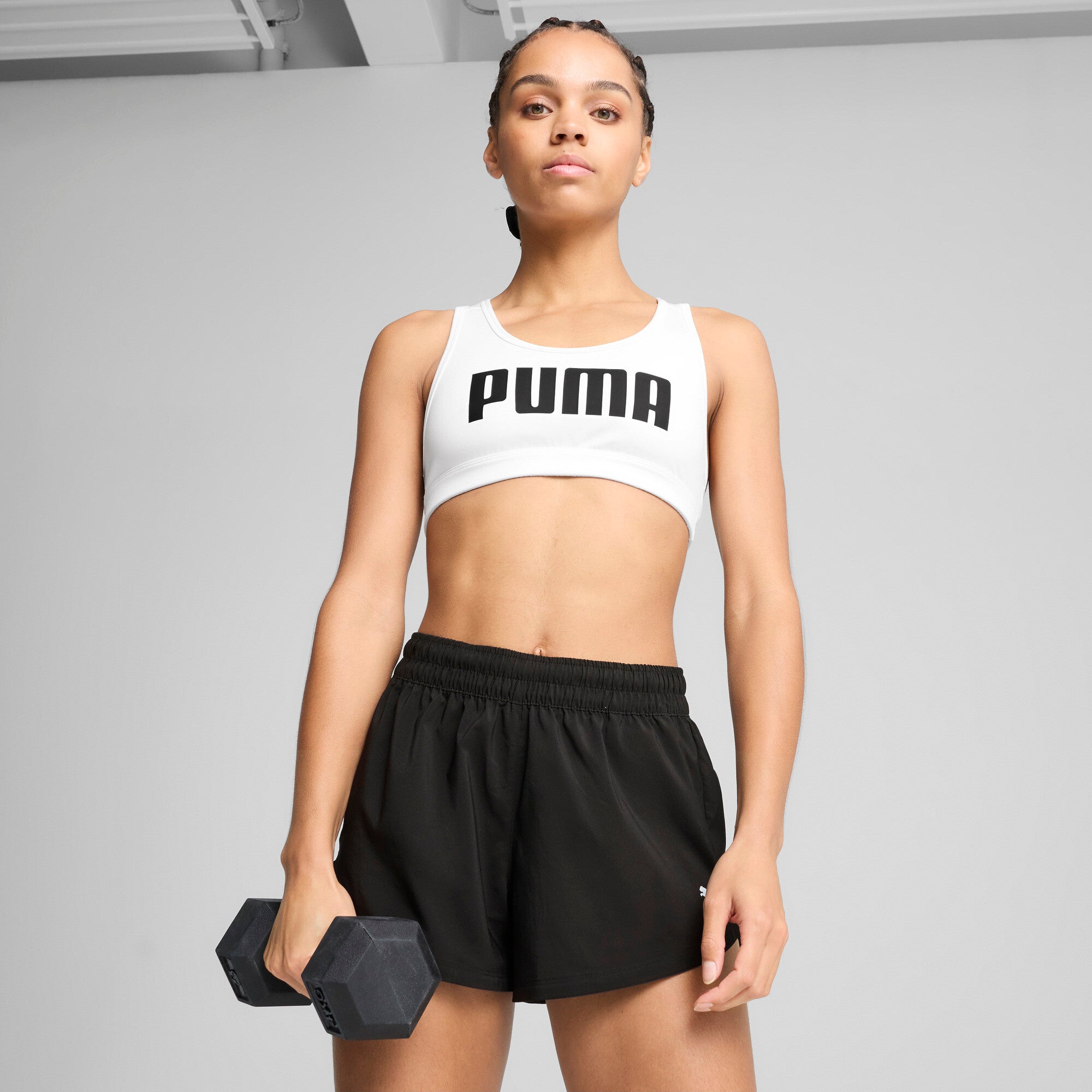 Puma 4keeps bra in white and black - Model Shot 01