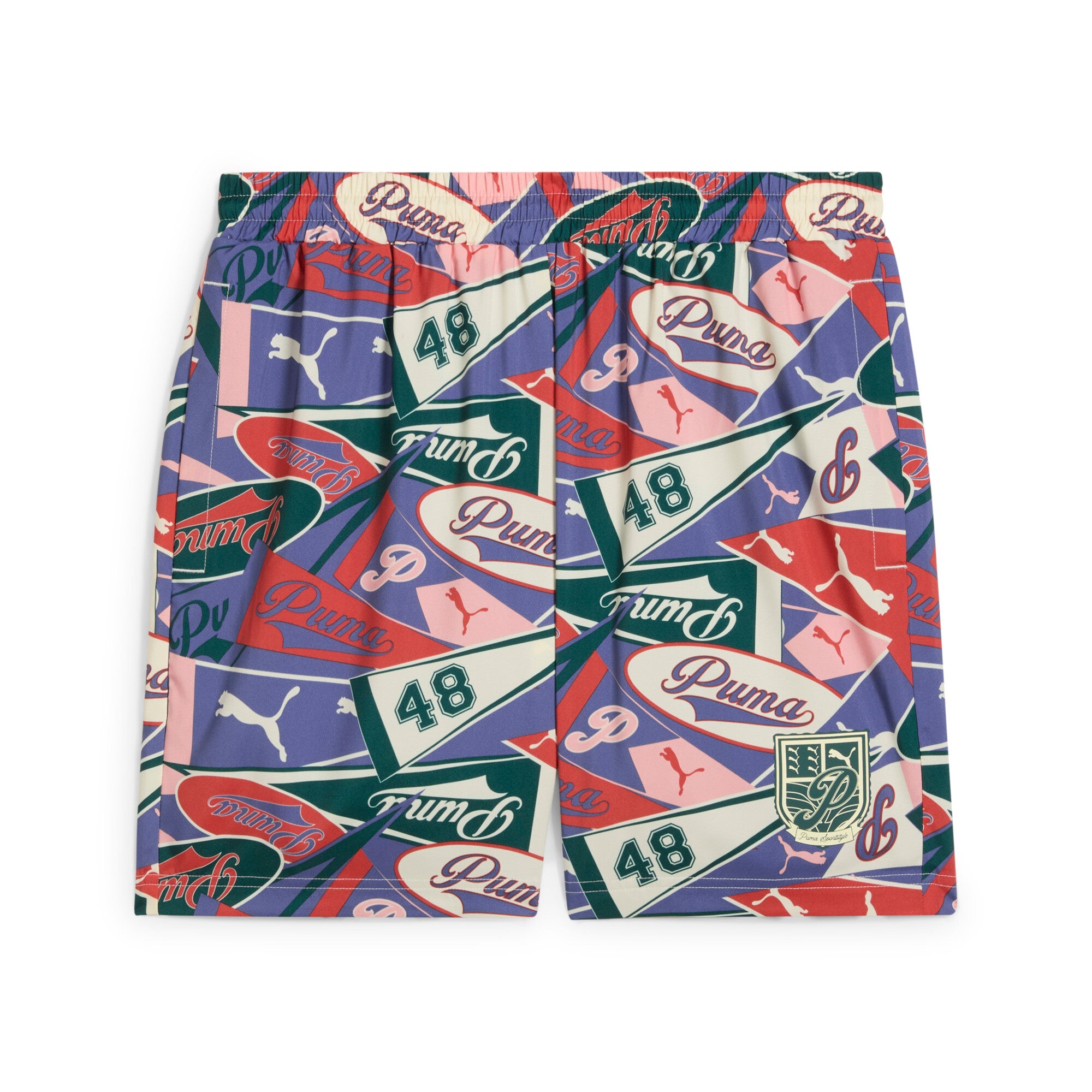 Puma sports legacy graphic relaxed shorts 6'' in blue crystal and aop - Front View