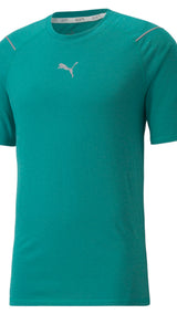 Puma wool short sleeve men's running tee in green - Front View