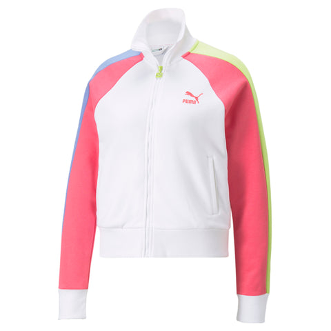 PUMA T7 block track jacket in white and pink