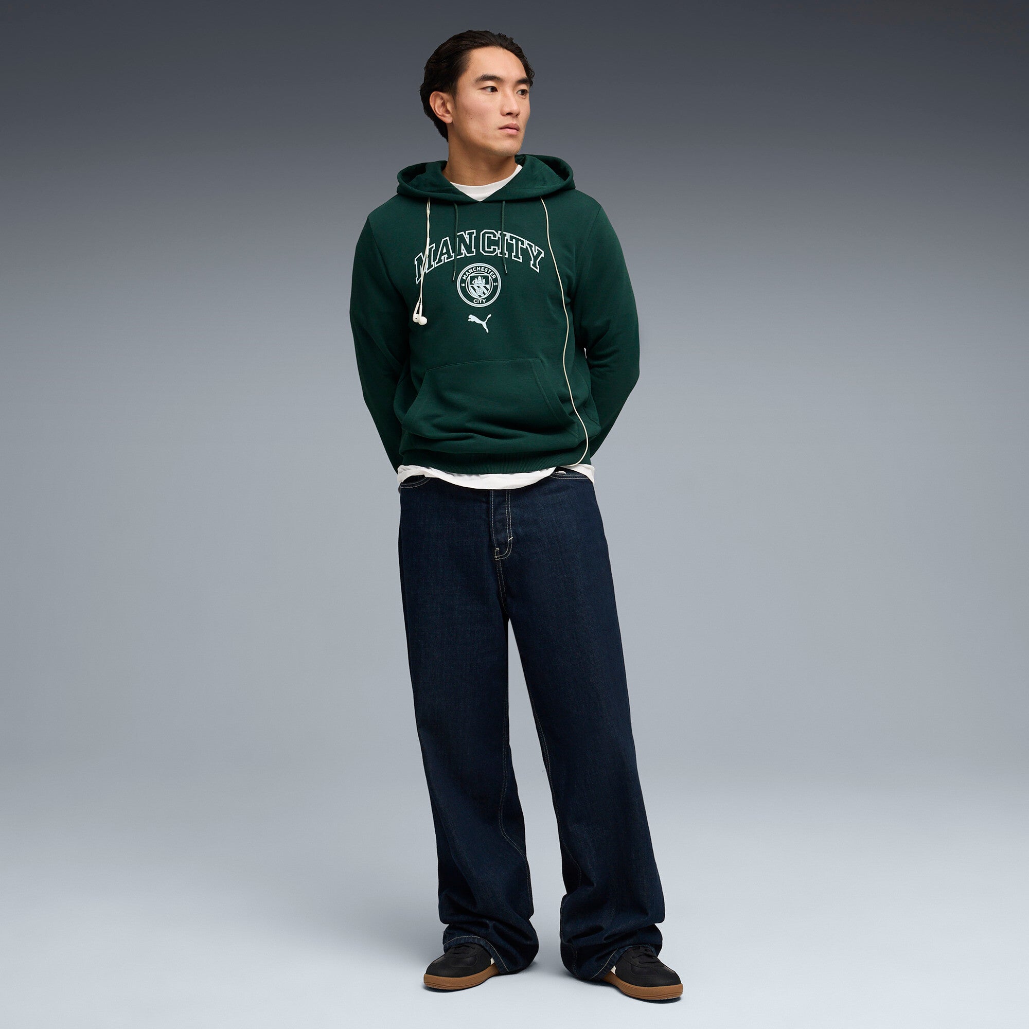 PUMA manchester city ftblculture hoodie men in green and blue — model shot 3