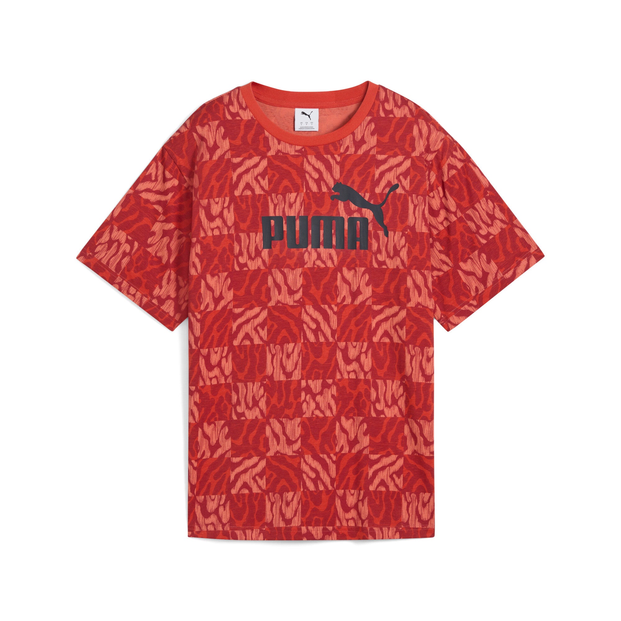Puma ESS graphic relaxed tee in red fire - Front View
