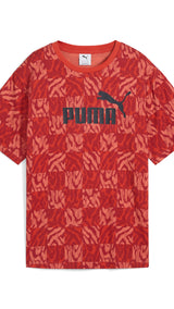 Puma ESS graphic relaxed tee in red fire - Front View