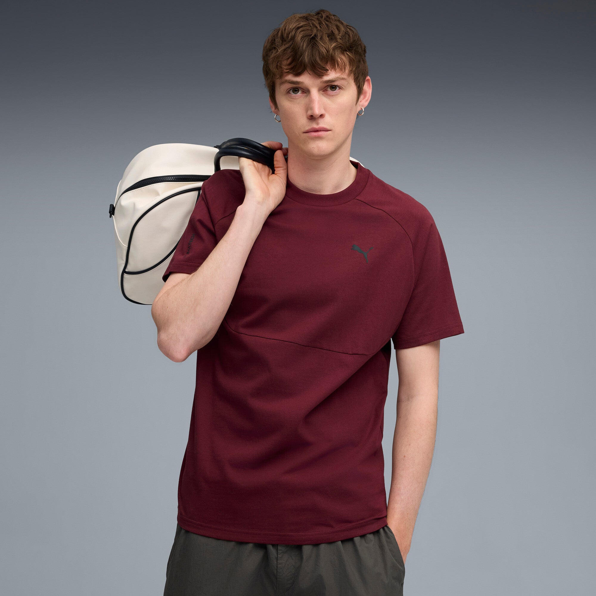 PUMA PUMATECH tee in dusky gray - ruby shimmer