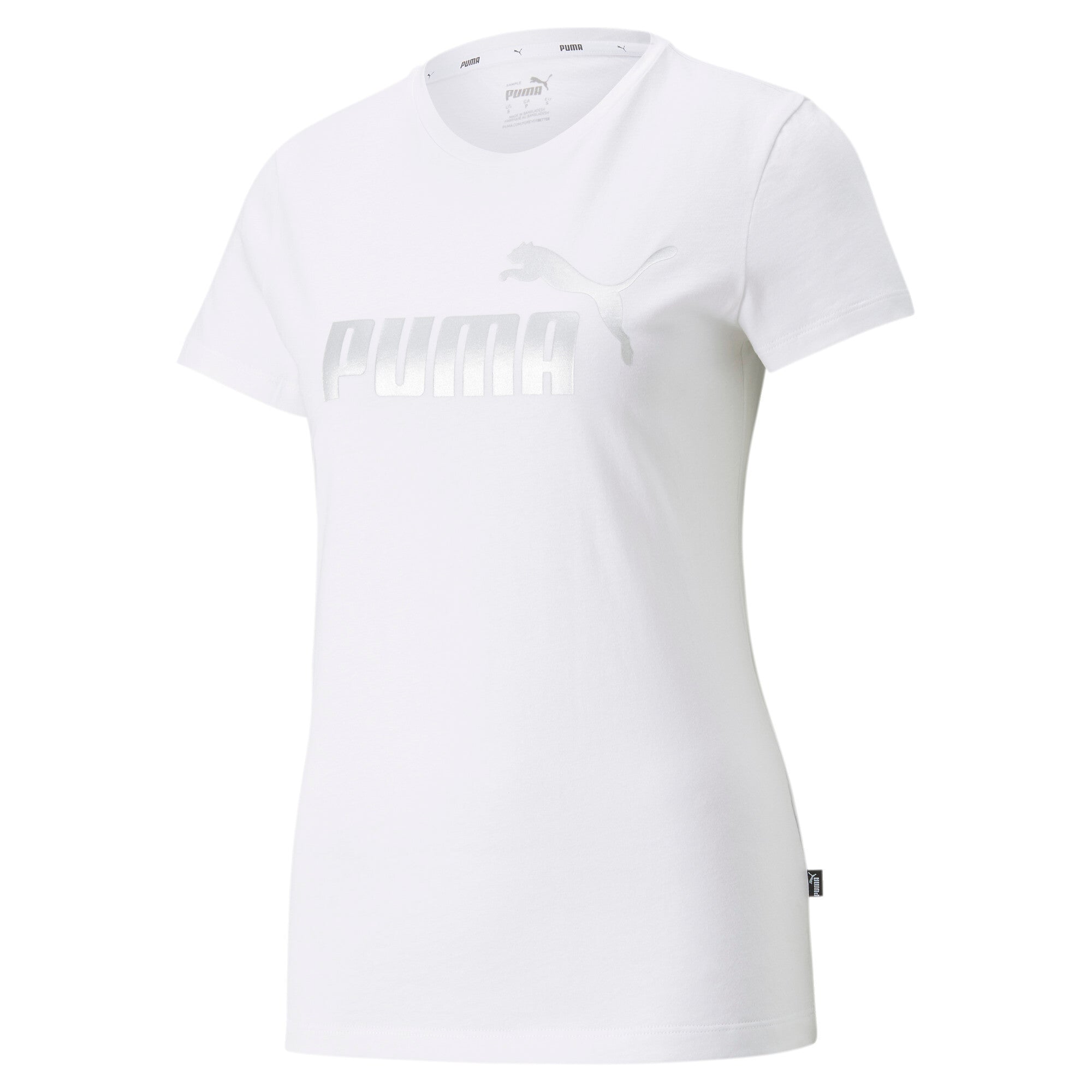 Puma essentials+ metallic logo tee in purple - Front View