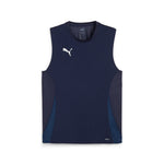 Puma teamGOAL sleeveless football jersey in navy and white - Front View