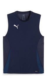 Puma teamGOAL sleeveless football jersey in navy and white - Front View
