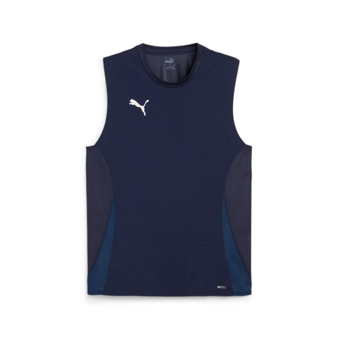 PUMA teamGOAL sleeveless football jersey in navy and white
