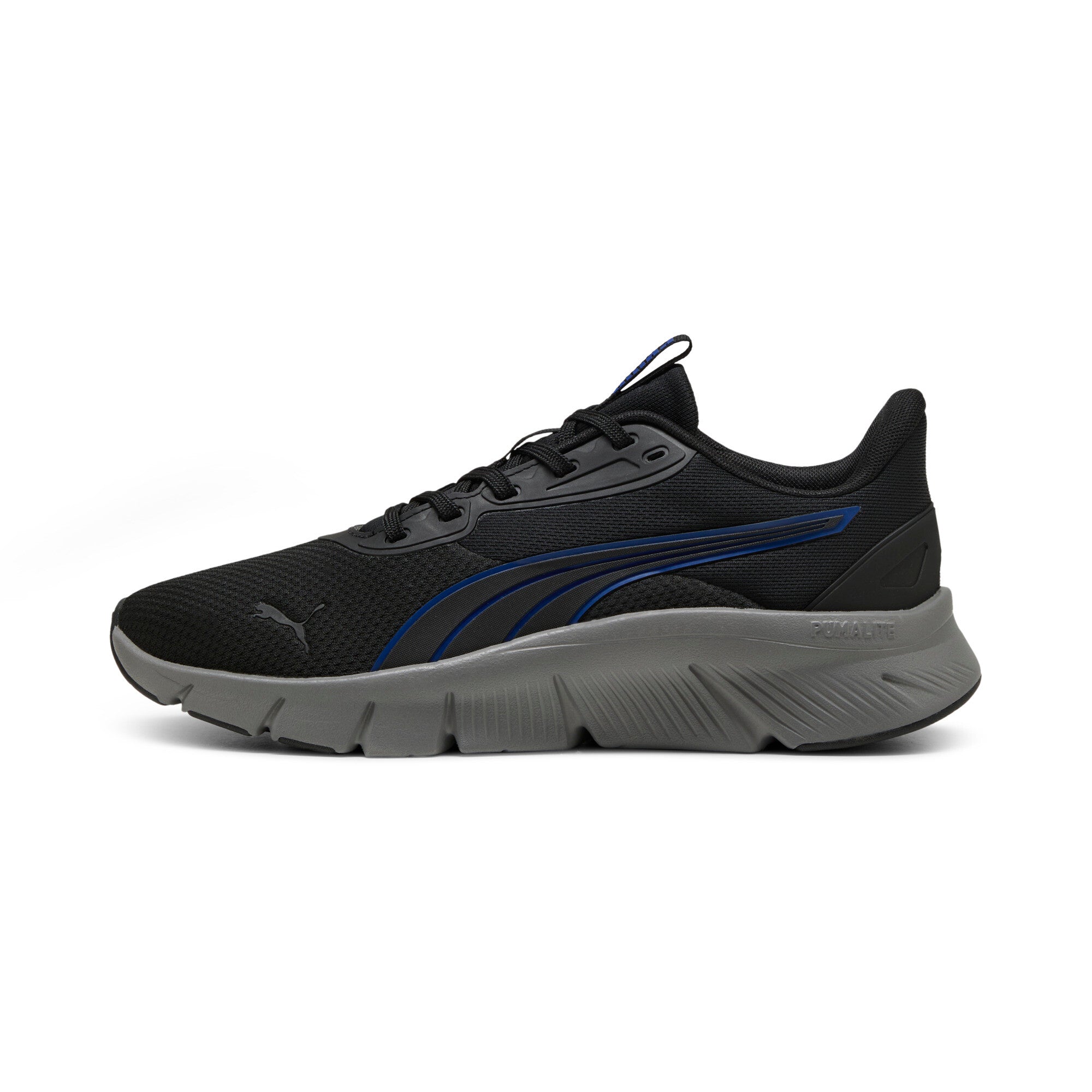 Puma Flexfocus lite modern woven running shoes in black and vivid blue - Side View 01