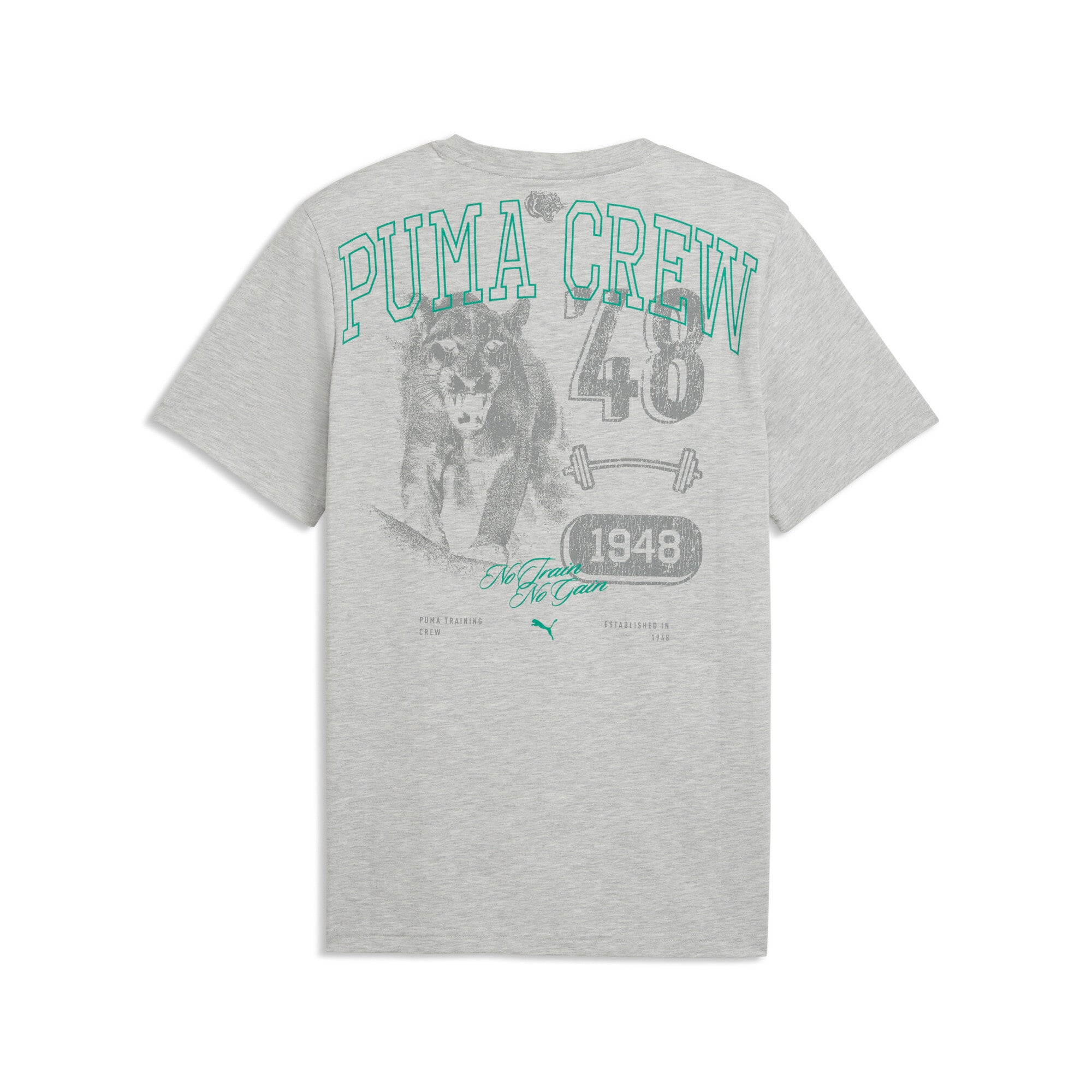 PUMA graphics training tee men (528530) in light gray heather — back view