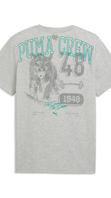 PUMA graphics training tee men (528530) in light gray heather — back view