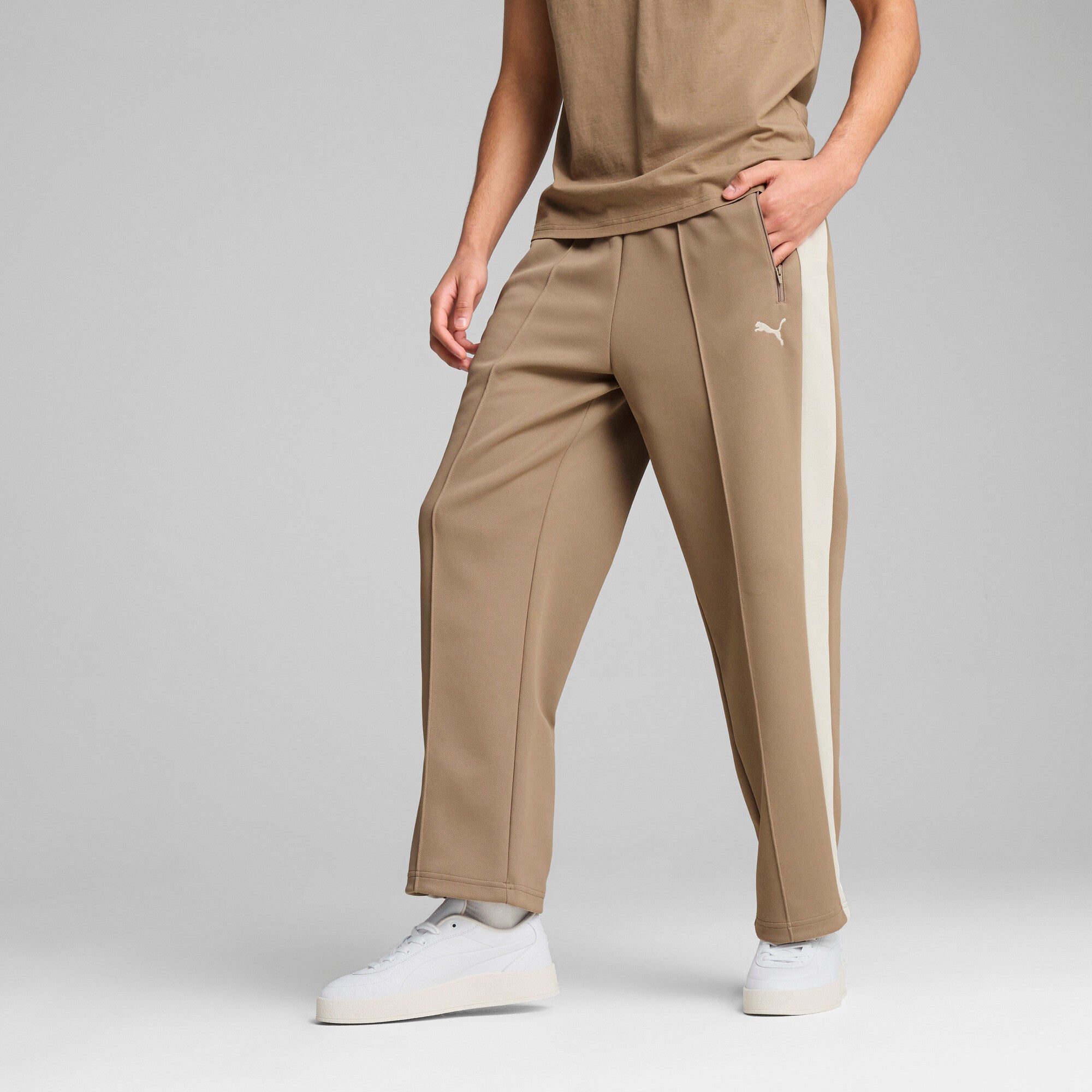 Puma T7 always on relaxed track pants in totally taupe - Model Shot 01