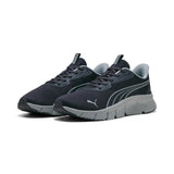 Puma Flexfocus lite modern woven running shoes in navy blue and cool mid gray - Front View