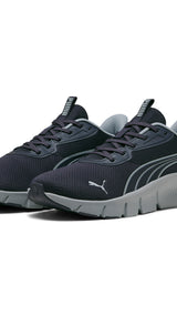 Puma Flexfocus lite modern woven running shoes in navy blue and cool mid gray - Front View