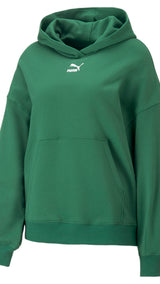 Puma classics oversized hoodie in green - Front View