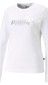Puma essentials+ metallic logo crew neck sweatshirt in white - Front View