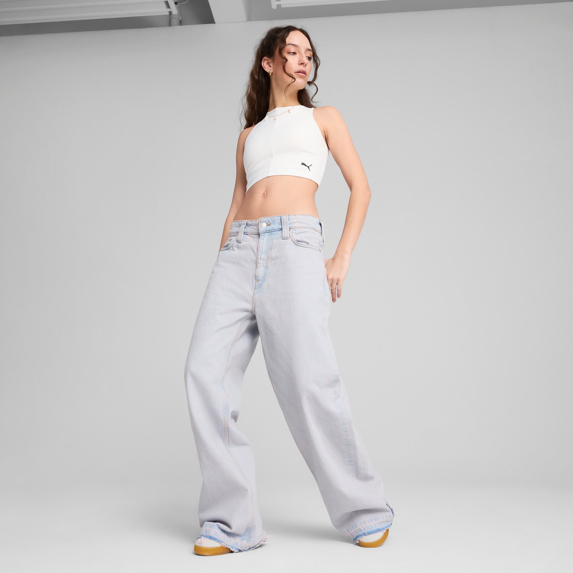 PUMA WARDROBE ESSENTIALS ribbed crop top - white