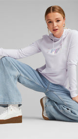 Puma essentials+ novashine french terry hoodie women in purple - Model Shot 01