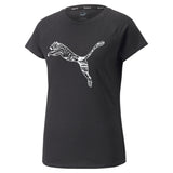 Puma run logo short sleeve running tee women in black - Front View