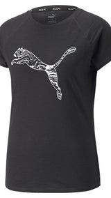 Puma run logo short sleeve running tee women in black - Front View