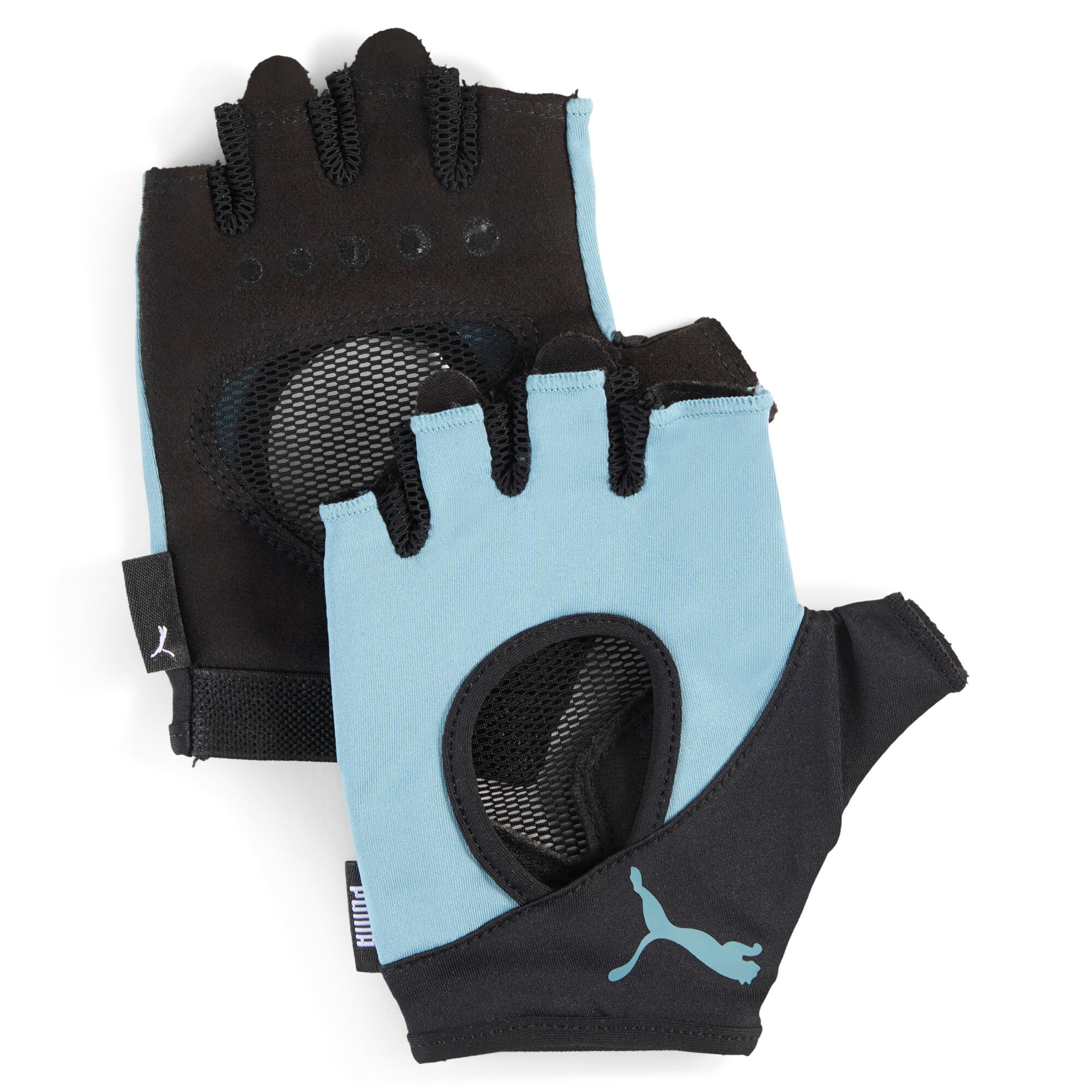PUMA gym women's training gloves in baltic sea blue — front view