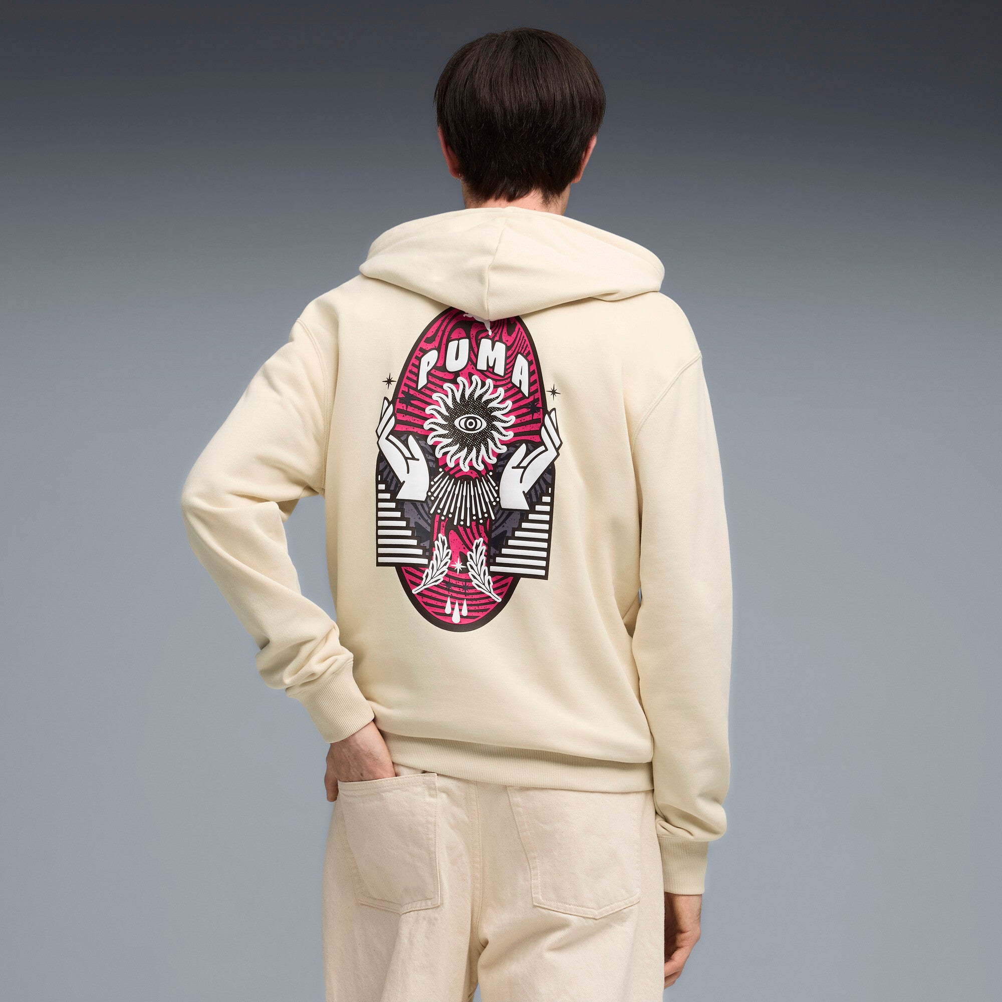 PUMA sunset drive hoodie men in alpine snow — model shot 2