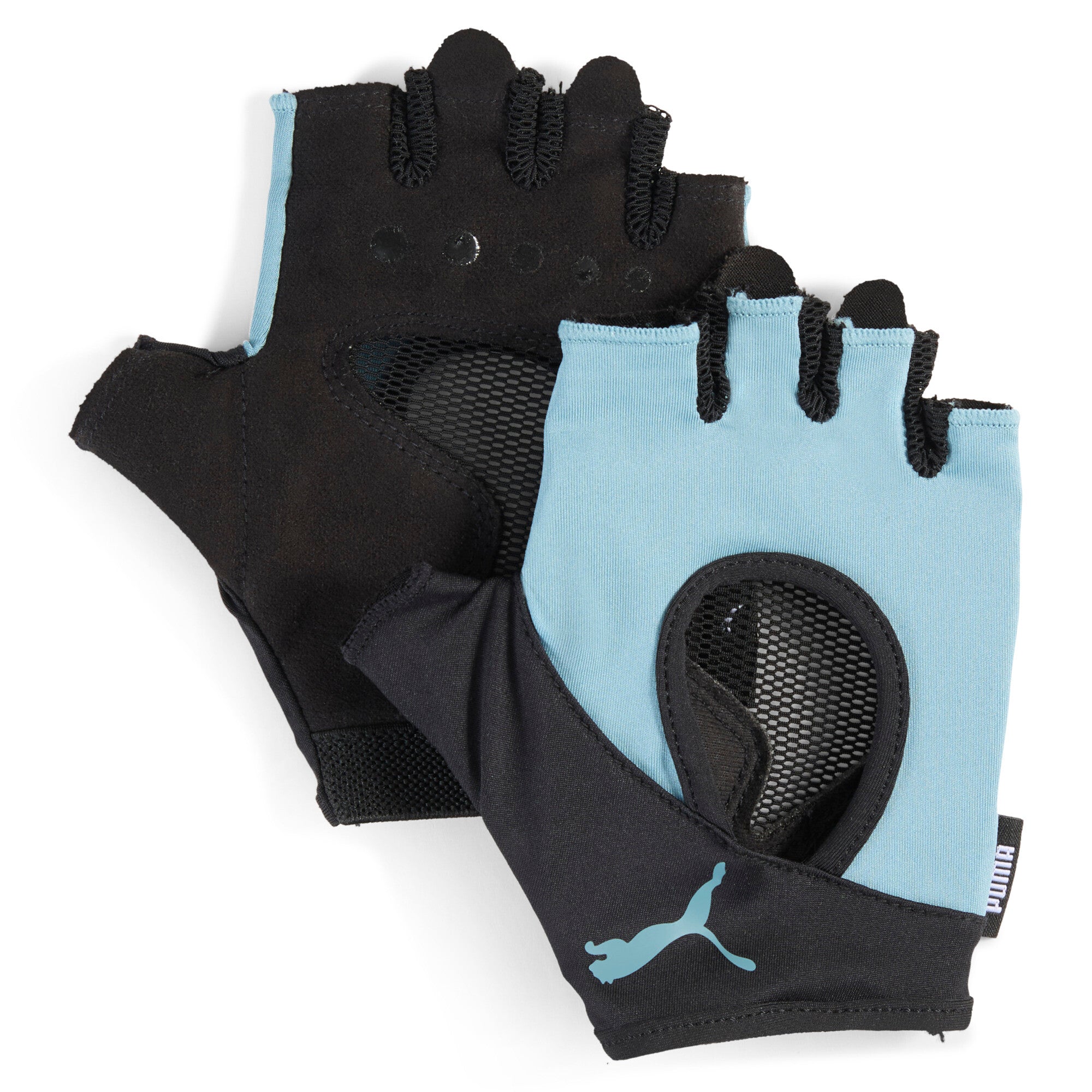 PUMA gym women's training gloves in baltic sea blue — back view