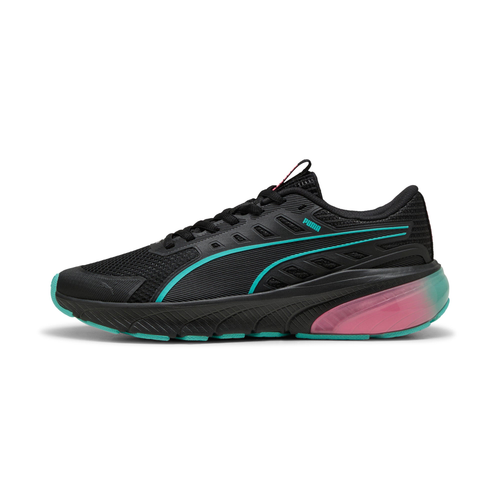 Puma cell glare running shoes in black and sun struck - Side View 01