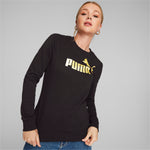 Puma essentials+ metallic logo crew neck sweatshirt women in black - Model Shot 01